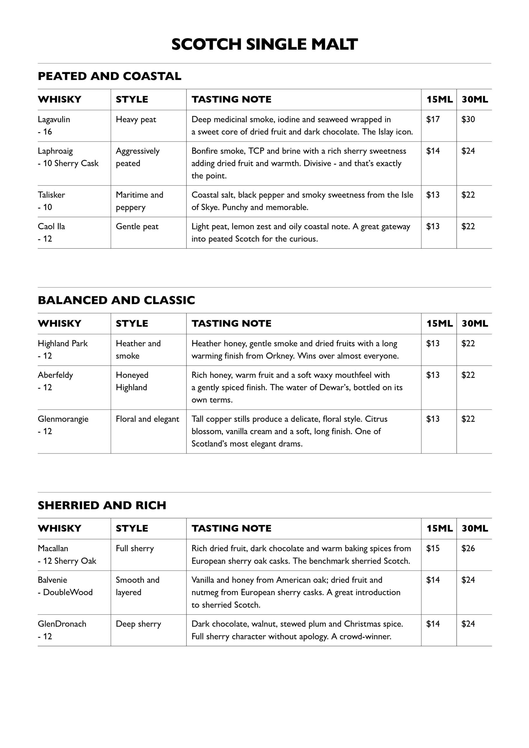 A4-Whisky-Wall-Menu-April-2026-Web-3 Tar Barrel Whiskey Menu Page 3