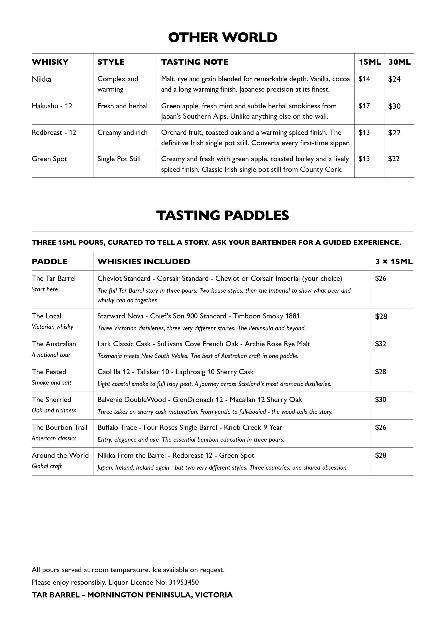 A4-Whisky-Wall-Menu-April-2026-Web-4 Tar Barrel Whiskey Menu Page 4